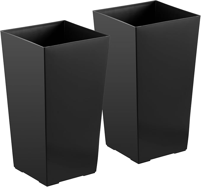 VEVOR Set of 2 Tall Planters for Outdoor Plants 22 inch, Black Tall Planter for Indoor Plants, Modern Planters for Front Porch Patio Balcony, Plant Container Flower Pots with Built-in Drainage