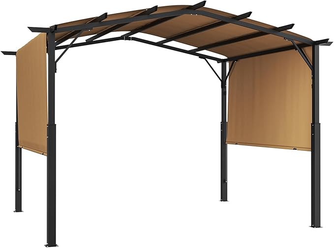 VEVOR 10 x 10 ft Outdoor Pergola, Arched Top Metal Pergola, Retractable Pergola with Sun Shade Canopy, Large Patio Shelter Pavilion, Heavy Duty Garden Pergola for Deck Backyard Porch Poolside