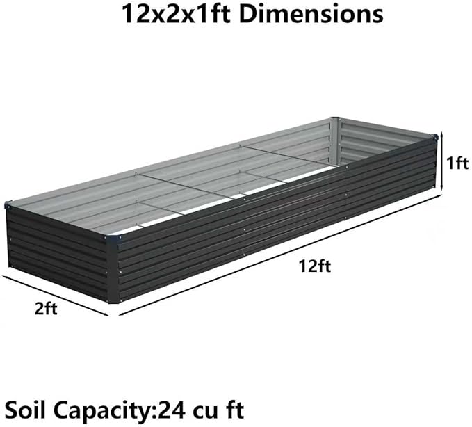 12x2x1ft(2 Pack) Galvanized Raised Garden Bed,Outdoor Planter Box Metal Patio Kit Planting Bed for Vegetables Flowers Herb,Black