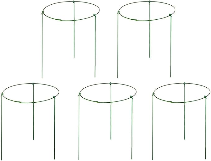 Hanobo 5 Pack Garden Plant Support Rings for Potted Plant, 6" Wide x 11" High, 3 Legs