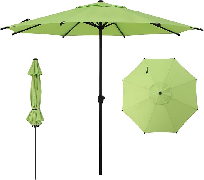 Abba Patio 9FT Lyon Outdoor Patio Umbrella Outdoor Table Umbrella with Crank Market Umbrella 8 Sturdy Ribs UV Protection Waterproof and Push Button Tilt for Garden Deck Backyard Pool,Lime