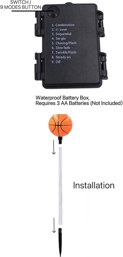 Battery Powered Garden Sports Ball Theme Party Stake Lights Basketball LED Landscape Path Lights Indoor/Outdoor Christmas Festival Home Patio Decoration Lamps