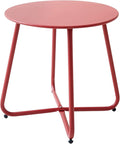 Patio Small Side Table Waterproof Round Metal Steel Weather Resistant Portable Outdoor and Indoor End Table for Garden Balcony Yard, Red