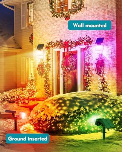 Solar Spot Lights Outdoor Waterproof IP65,[49 LEDs/8 Pack] RGB Halloween 7 Modes Christmas Color Changing Solar Spotlights, Adjustable Multicolor Landscape Flood Lights for Yard Garden Pathway