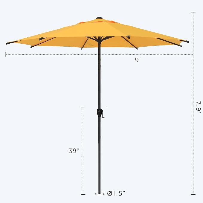 Abba Patio 9FT Lyon Outdoor Patio Umbrella Outdoor Table Umbrella with Crank Market Umbrella 8 Sturdy Ribs UV Protection Waterproof and Push Button Tilt for Garden Deck Backyard Pool,Yellow