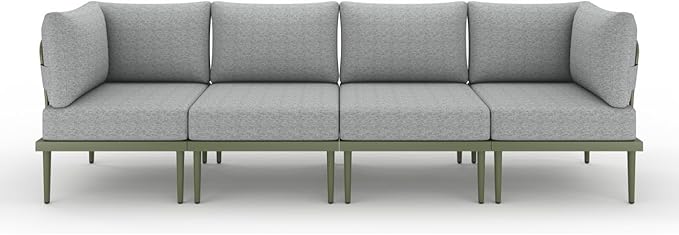 Sundale Outdoor 4 Pieces Patio Furniture Set, Metal Sectional Sofa Patio Conversation Set with 6 Inch Cushions, Modern Patio Corner Couch for Balcony, Porch, Sunroom