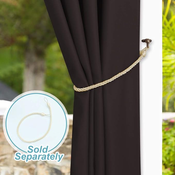 NICETOWN Outdoor Curtain for Patio Waterproof Extra Long 108" Length, Thermal Insulated Stainless Steel Grommet Blackout Privacy Drape for Porch, 1 Panel, 52" Wide, Toffee Brown