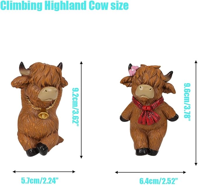 2-piece set Highland Cow Pot Huggers for Planters, Climbing Animal Flower Pot Hugger, Hanging Plant Decorations for Pots, Cute Plant Pot Decorations for Garden Patio Fence Lawn Yard (Highland Cow)