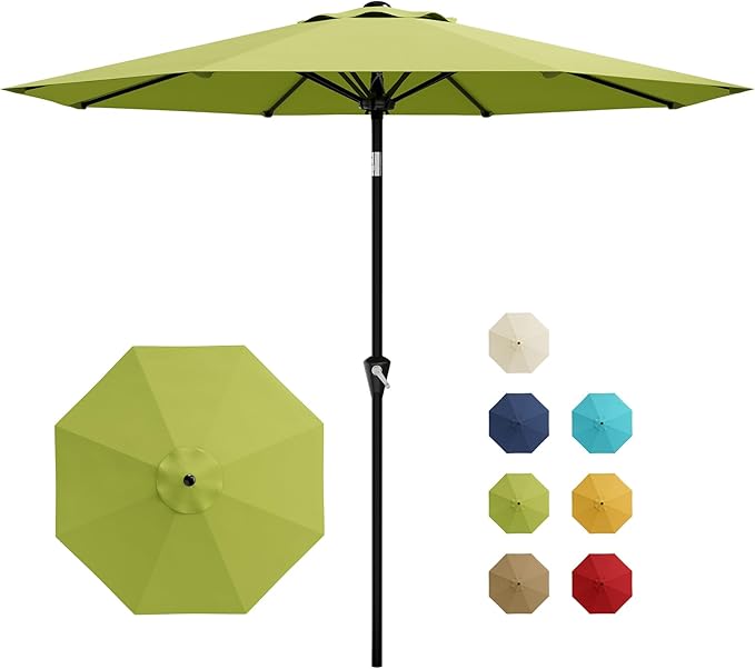 Garvee 9FT Patio Umbrella - Outdoor Table Umbrella with Smooth Crank Lift, Push Button Tilt and 8 Sturdy Ribs - Market Umbrella UV Protection Waterproof for Pool, Deck, Yard, Garden -Apple Green