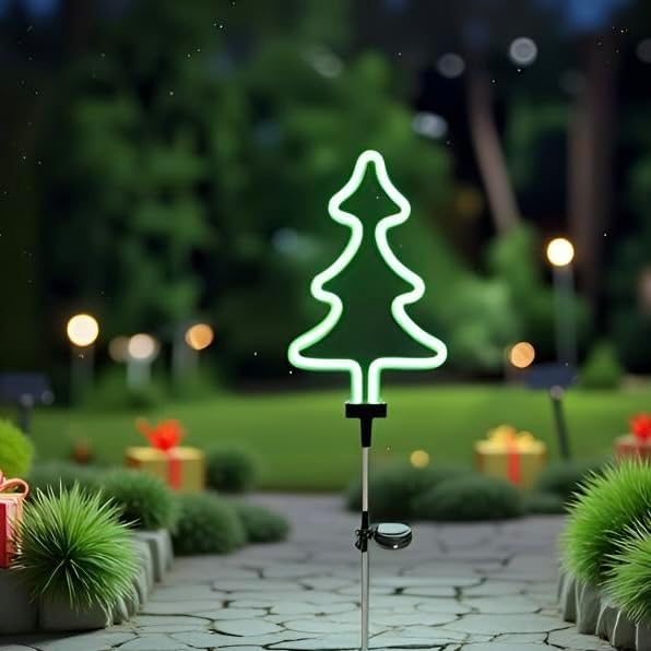 Solar Garden Stake Lights, Waterproof Landscape Light, Solar Landscape Path Lights, Neon Lights, Outdoor Decor for Garden, Yard, Lawn, Pathway, Patio, Backyard (Christmas Tree)