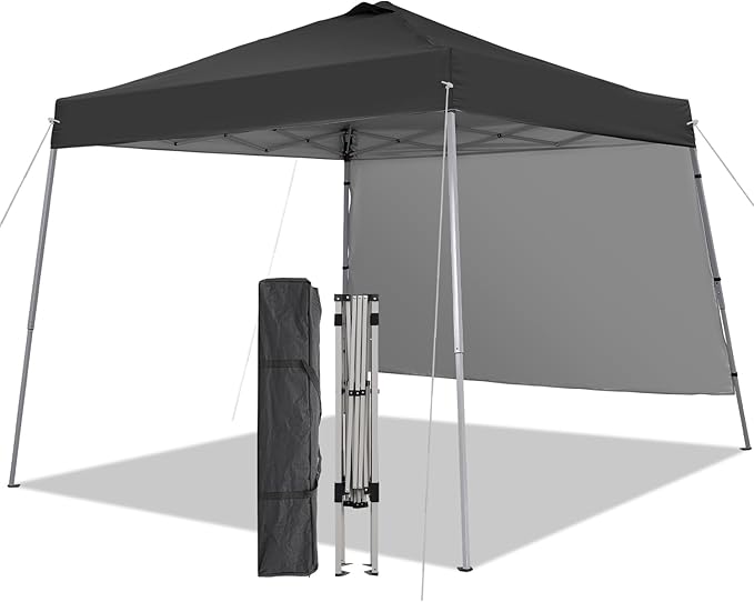 Canopy Tent, 10X10 FT Pop Up Canopy Outdoor Tent Slant Legs with Carrying Bag, Portable Gazebo Shelter - 8X8 FT Canopy Cover (Black with 1 Sidewall)