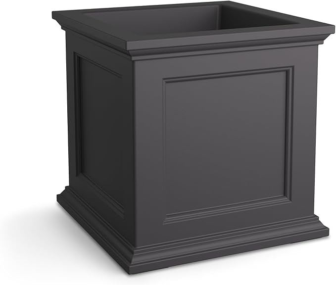 Mayne Fairfield 20-Inch Square Planter – Self-Watering, Weather-Resistant Planter for Flowers – Durable Outdoor Design for Patio, Porch, or Entryway, Graphite Grey