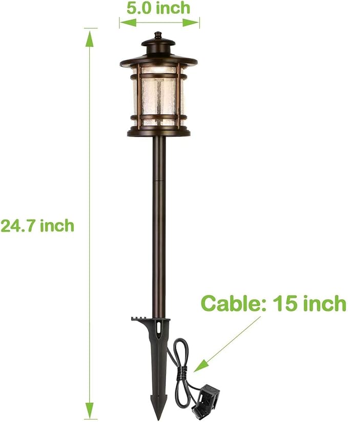 hykolity Low Voltage ORB LED Landscape Path Light W/Crackled Shade, 3.4W 155LM 12V-24V Wired Outdoor LED Walkway Light, Die-cast Aluminum Construction, 30-Watt Equivalent, 6 Pack