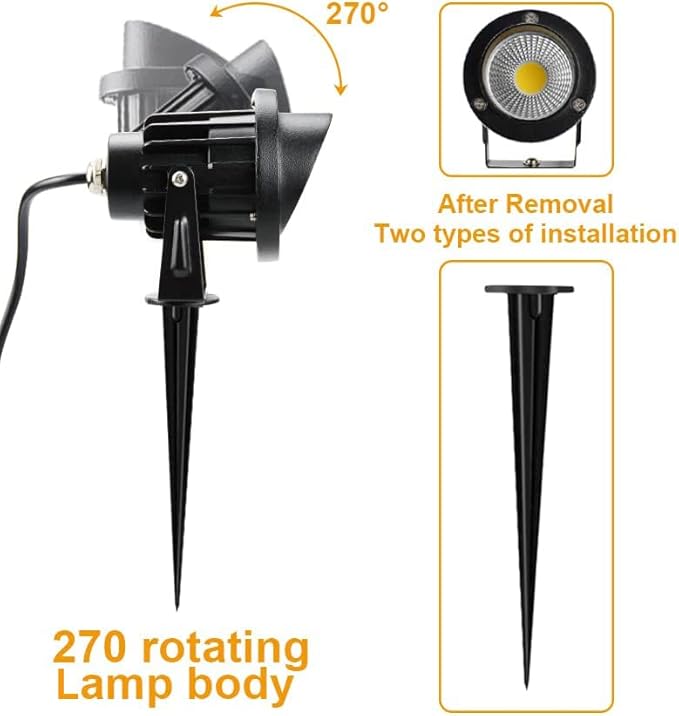 Romwish 120V LED Landscape Spotlights, 10W Outdoor Spotlights for Yard, 3000K Warm White, 120V AC Spot Light with Ground Spike, Waterproof Landscape Lighting for House Garden Lawn Decorative - 2 Pack