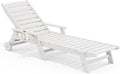 SERWALL Patio Chaise Lounge Chair, 78'' Long HDPE 5 Positions Adjustable Outdoor Lounger, Poly Lounge Chair with Rolling Wheels & Cup Holder for Pool, Light White