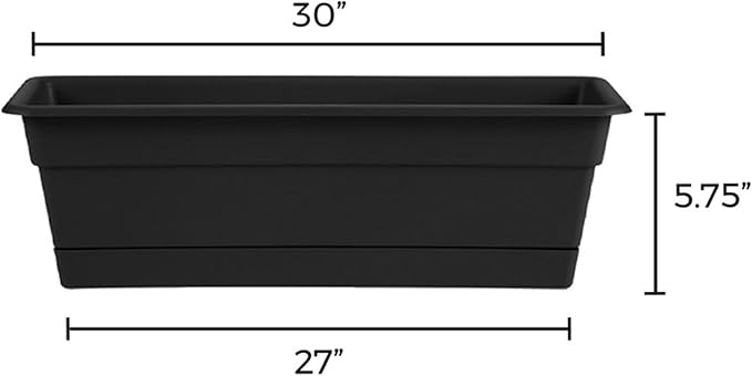 Bloem Dura Cotta Window Box Planter: 30" - Black - Large Box with Tray, Weatherproof Resin Box, Removable Tray for Indoor & Outdoor Use, Gardening, 4 Gallon Capacity