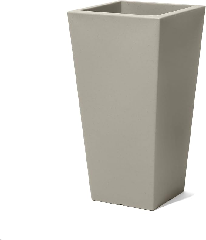 Step2 Tremont Tall Square Tapered Planter, 28", Indoor/Outdoor Plants, Efficient Drainage, Durable Resin, Concrete