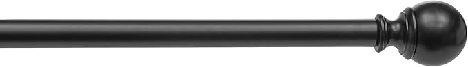 Amazon Basics Sturdy Adjustable Curtain Rod for Windows with Round Finials, 1-Inch, 72" to 144", Black, 1-Pack