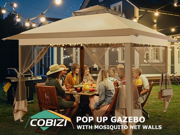 COBIZI 11x11 FT Pop up Gazebo Canopy Tent - Outdoor pop up gazebos on Clearance,carpas para Patio,Shelter - Screen Tents with Portable Carry Bag,Patio Gazebos for Camping,Garden,Deck,Backyard,Khaki