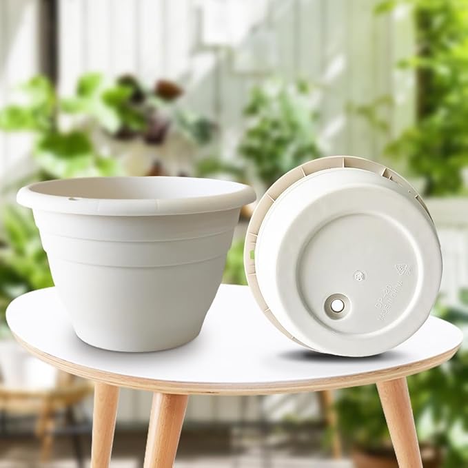 5 Pack 10 Inch Plant Pots for Indoor Outdoor,Plastic Floor Planters with Drainage Holes,Lightweight Flower Pots for Home,Patio & Garden(White)