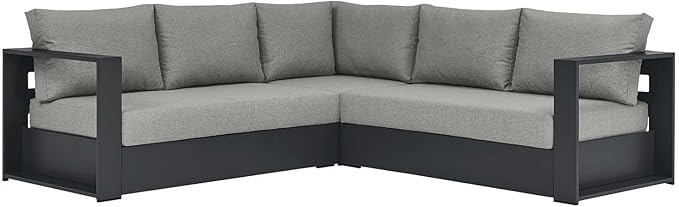 Modway Tahoe Aluminum 3-Piece Outdoor Patio Furniture Gray, Modular Sectional Sofa Set with Weather-Resistant Cushions, Ideal for Deck, Backyard Poolside