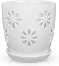 Oairse 6 inch Orchid Pots with Holes, White Ceramic Orchid Pot for Repotting Small Indoor Plant Pots with Drainage Holes and Saucers Decorative Flower Planter for Orchids, Indoor Plant