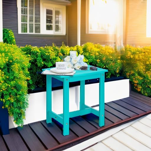Y&M Outdoor Side Table, HIPS Adirondack Small Single Table, Waterproof Square Outside Table, Balcony Modern End Tables for Patio, Pool, Beach, Porch, Deck, Indoor or Outdoor Use, Aruba Blue