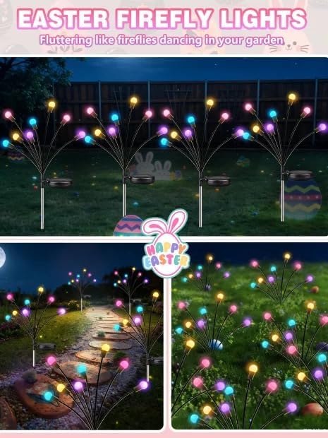 Albelt Easter Day Decorations Outdoor, 6 Pack Solar Firefly Lights Outdoor, 48 LED Waterproof Pastel Solar Garden Lights with 2 Modes for Easter Day Spring Yard Patio Pathway Decorations (Multicolor)