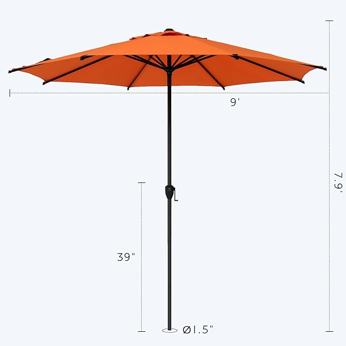 Abba Patio 9FT Lyon Outdoor Patio Umbrella Outdoor Table Umbrella with Crank Market Umbrella 8 Sturdy Ribs UV Protection Waterproof and Push Button Tilt for Garden Deck Backyard Pool,Orange