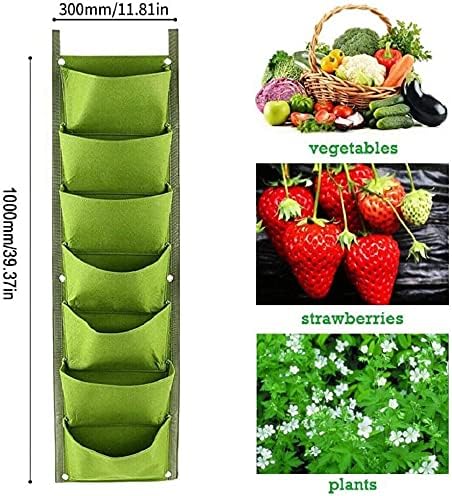 LITLANDSTAR Hanging Planter Bags, 2 Pack 7 Pocket Hanging Vertical Wall Planter Planting Grow Bags Outdoor Indoor Gardening Vertical Greening Flower Container, Planting Bags Storage Bags(Green)