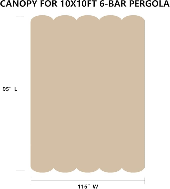 Pergola Shade Cover Replacement Canopy Top Compatible with 10 X 10 ft 6-Bar Pergola Frames - Beige (Canopy Size 116" W x 95" L, Canopy Top Only)