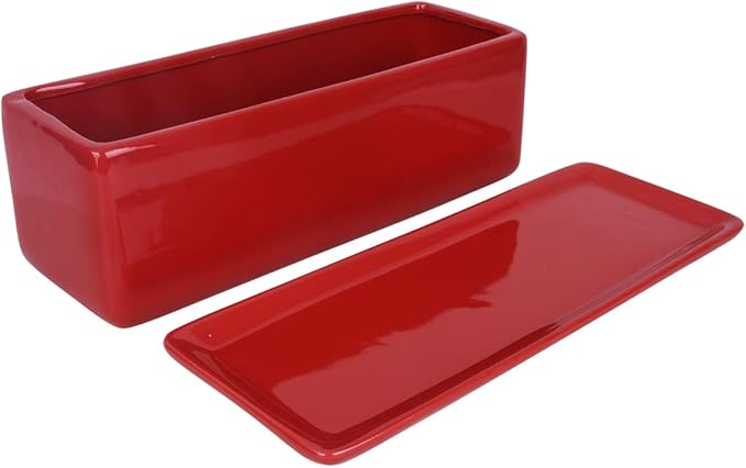 Vencer 12 Inch Rectangular Modern Minimalist Ceramic Succulent Planter Pot - Window Box with Saucer,Office Desktop Potted Stand,Red,VF-0135R