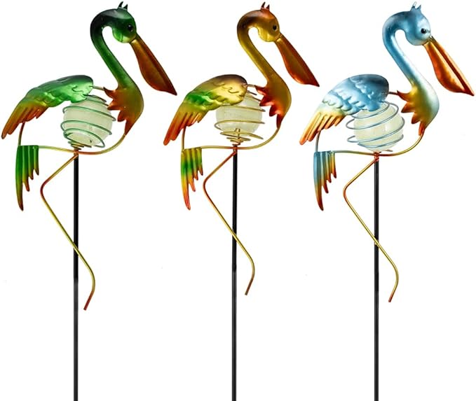 3Pcs Pelican Decorative Garden Stakes, 56.5''H Waterproof Glow in The Dark Metal Yard Decor,Luminous Spring Decorative Garden Stakes for Lawn Patio Pathway