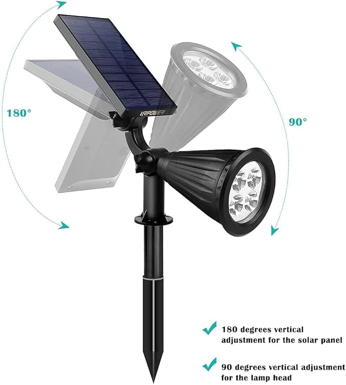URPOWER Solar Lights Outdoor, Adjustable Spot Lights Outdoor, 2-in-1 Waterproof Landscape Spotlights Wall Light, Dusk-to-Dawn Solar Powered Light for Garden, Yard (2 Pack Warm)