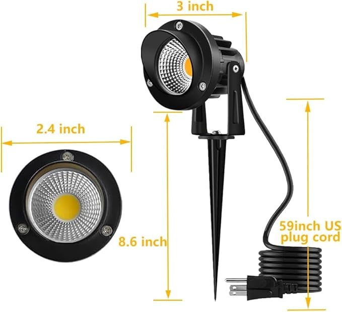 Romwish 120V LED Landscape Spotlights, 10W Outdoor Spotlights for Yard, 3000K Warm White, 120V AC Spot Light with Ground Spike, Waterproof Landscape Lighting for House Garden Lawn Decorative - 4 Pack
