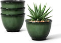 8 Inch Plastic Plant Pots, Set of 4 Flower Pots Planters with Drainage Hole, Glossy Smooth Finish Planter for Indoor Outdoor Succulent Snake Plants (Green)