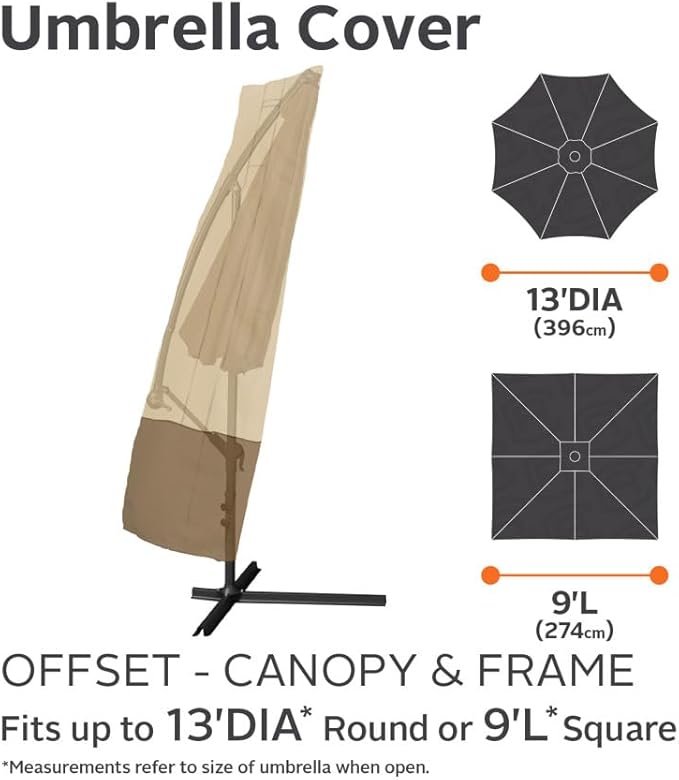 Classic Accessories Veranda Water-Resistant 13 Foot Offset Patio Umbrella & Frame Cover, Patio Furniture Covers