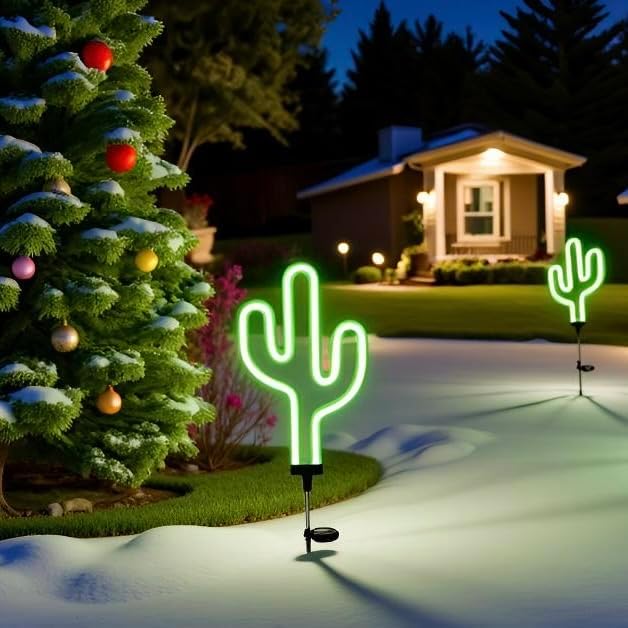 Solar Garden Stake Lights, Waterproof Landscape Light, Solar Landscape Path Lights, Neon Lights, Outdoor Decor for Garden, Yard, Lawn, Pathway, Patio, Backyard (Cactus)