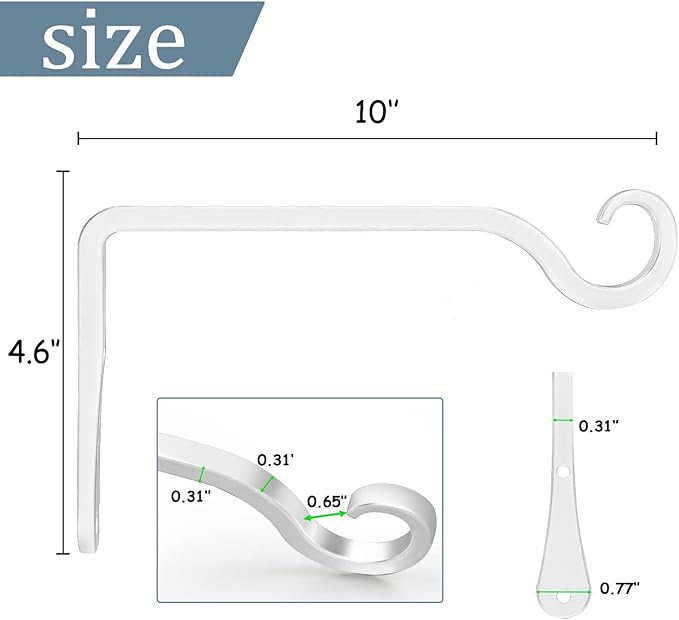 BOLITE Plant Hangers, 10 Inch Hanging Plant Brackets Outdoor Indoor, Wall Hooks for Hummingbird Feeders, Bird Feeders, Planters, Lanterns, Wind Chimes, Home Decor, 2 Pack, White, Gifts for Women Men