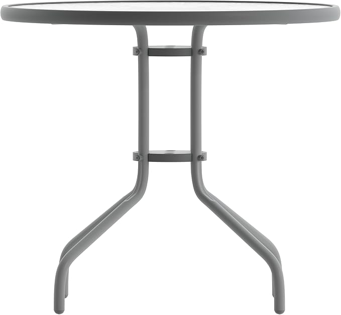 Flash Furniture Bellamy 31.5'' Round Indoor/Outdoor Tempered Glass Metal Frame Side Table, Silver