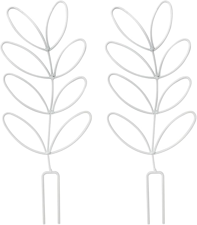 2Pack Indoor Plant Trellis Metal Wire Garden Trellis ，Small Climbing Leaf Shape Trellis for Garden Potted Plant Houseplant (Whiter)