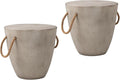 COSIEST Set of 2 Outdoor Cup Shaped Side Table, Concrete Side Table w Hemp Rope Handles,17''Patio Side Tables End Table, Outdoor Accent Table for Garden and Patio, Grey