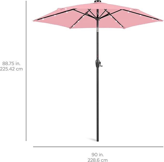 Best Choice Products 7.5ft Outdoor Solar Market Table Patio Umbrella for Deck, Pool w/Tilt, Crank, LED Lights - Carnation