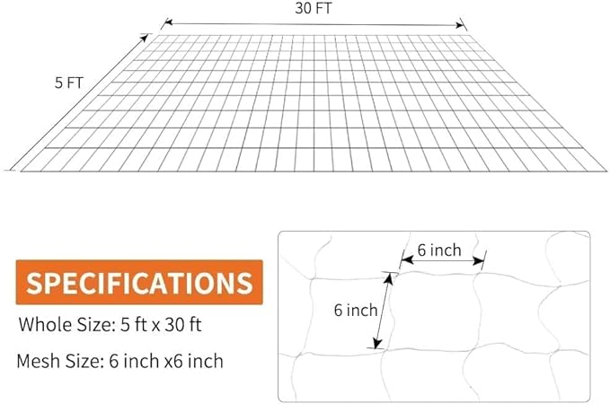 Tcamp Heavy-Duty Polyester Plant Trellis Netting 5 x 30ft (1 Pack) (5 Ft X 30 Ft)