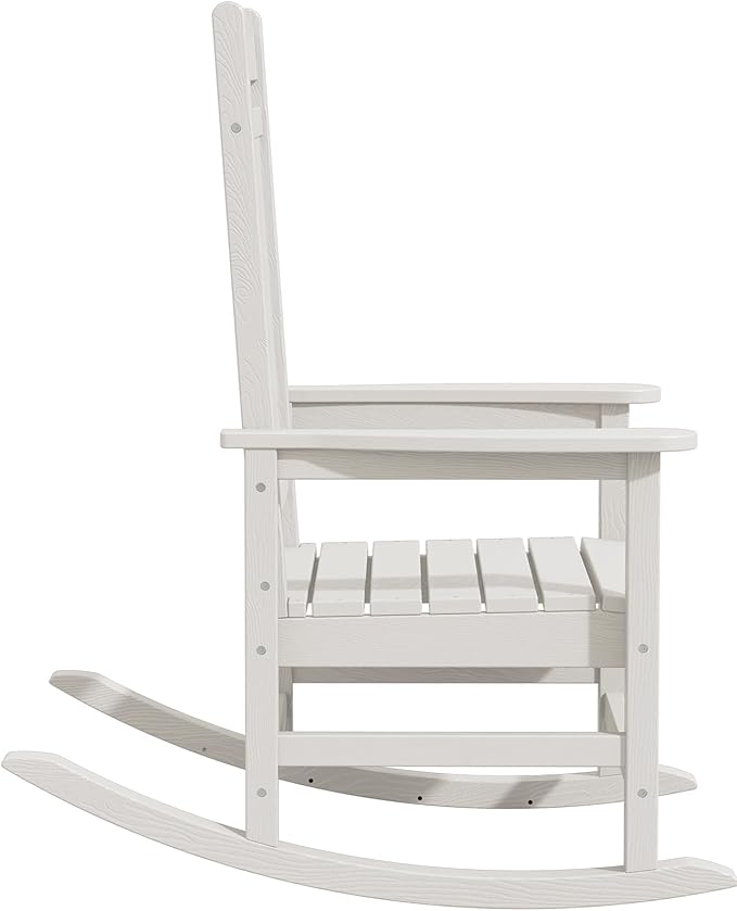 KINGYES Oversized Outdoor Rocking Chair Set of 4, High Density Polyethylene Patio Rocking Chairs with 330lbs Support for Adults, White
