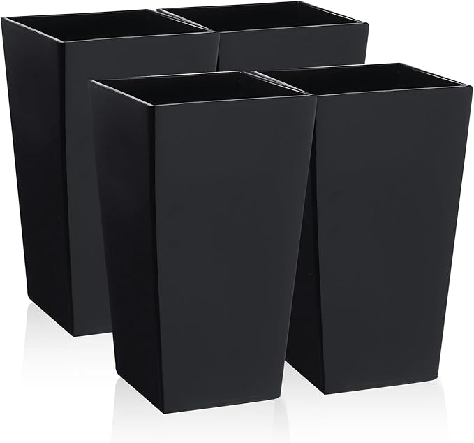 Hushee Set of 4 Tall Outdoor Planters 21 Inch Tall Tapered Square Planter with Drainage Hole Large Flower Tree Plant Pot Resin Flower Pots for Front Porch Door Garden Patio Indoor