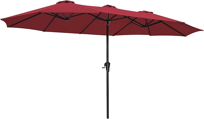 SUPERJARE 15FT Outdoor Umbrella for Patio, Double sided Pool Umbrellas with Fade Resistant Canopy, Large Table Umbrella for Deck, Market, Backyard - Burgundy