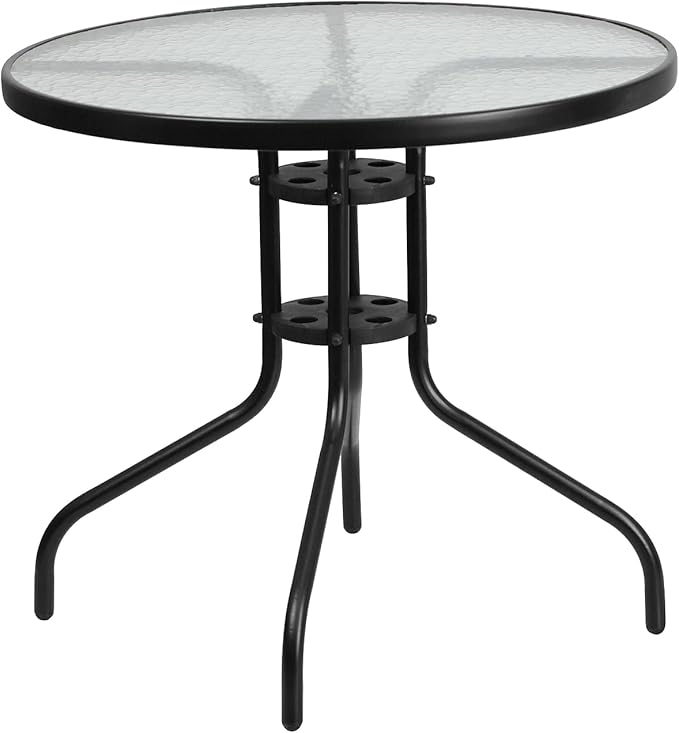 Flash Furniture Bellamy 31.5" Round Indoor/Outdoor Tempered Glass Metal Frame Side Table