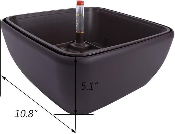 Vencer 10.8 Inch Plastic Square Self Watering Planter,Water Indicator,Modern Decorative Planter Pot for All House Plants Flowers,Herbs,Vegetables,Tropical,Coffee,VF-049C