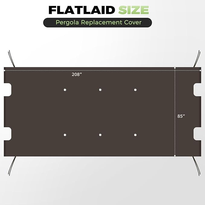 85'' x 208'' Universal Pergola Replacement Cover for Doubleton Steel Pergola L-PG080PST, Waterproof Sunshade Canopy Top for Patio Gazebo, Deck, Porch, Yard, Outdoor Cover Only (Brown)